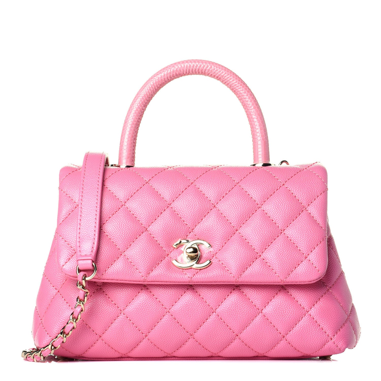 Chanel Caviar Lizard Embossed Quilted Mini Coco Handle Flap Pink 1 of 9