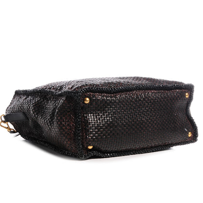 Prada Goatskin Woven Large Tote Moro Black 4 of 8