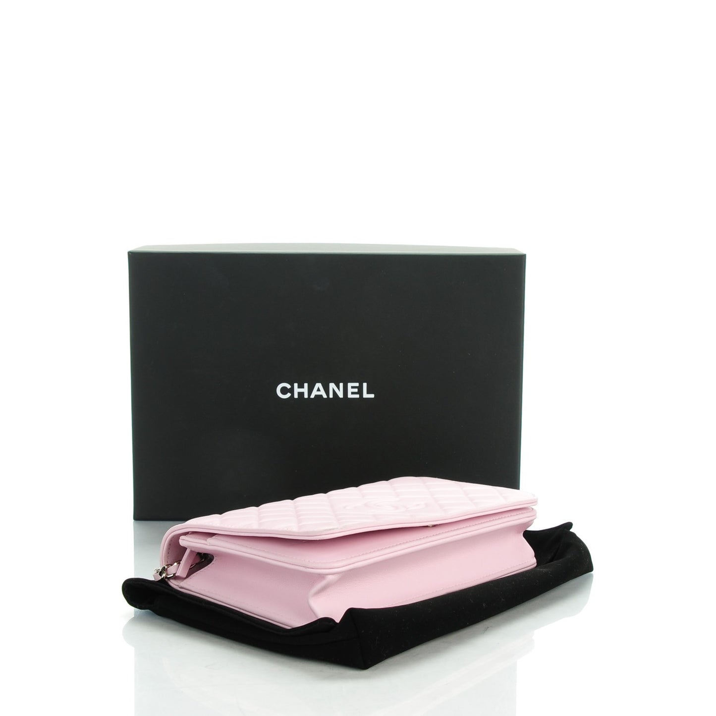 Lambskin Quilted Diamond CC Wallet On Chain WOC Pink