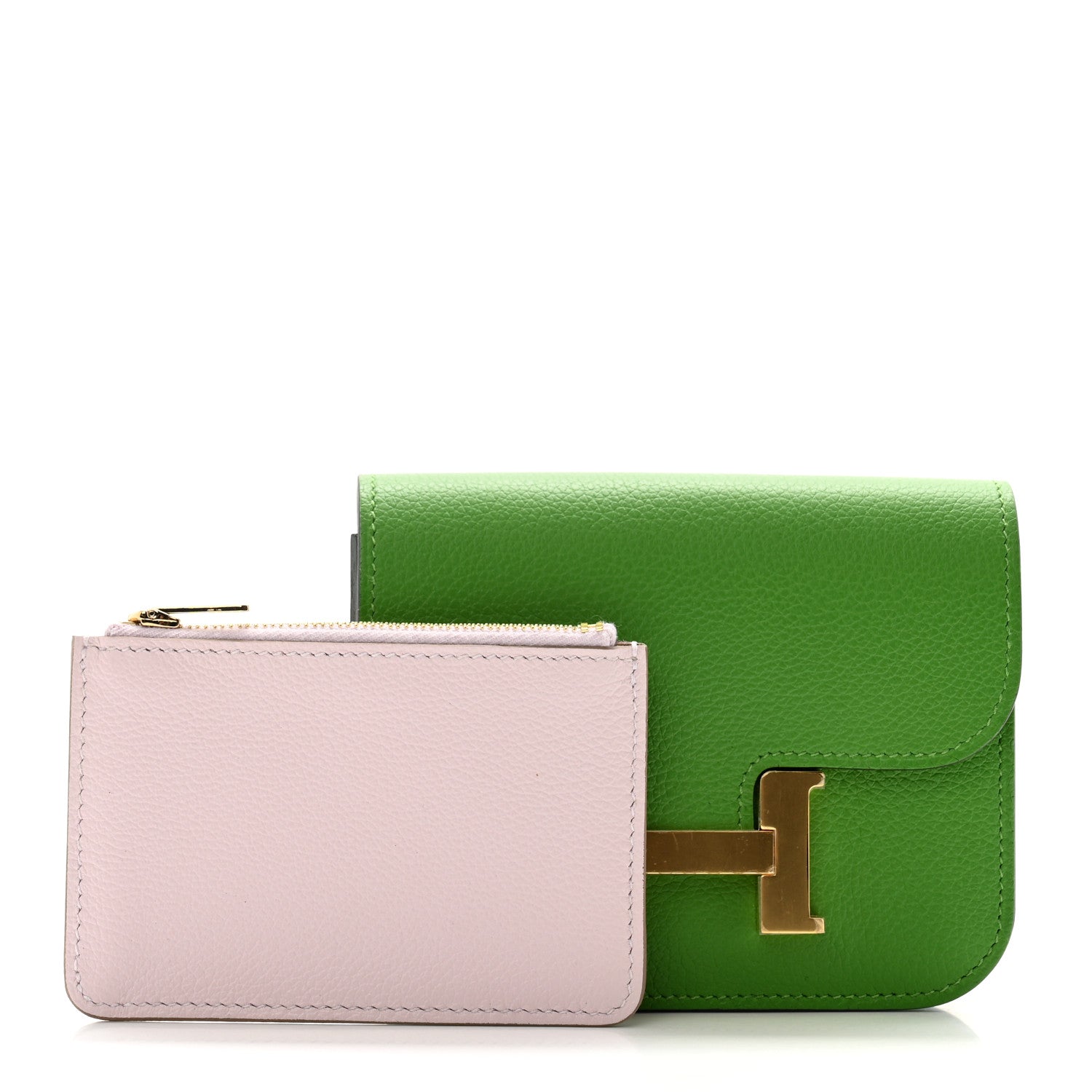 Hermes Evercolor Bi-Color Constance Slim Wallet Vert Yucca Mauve Pale 3 of 9