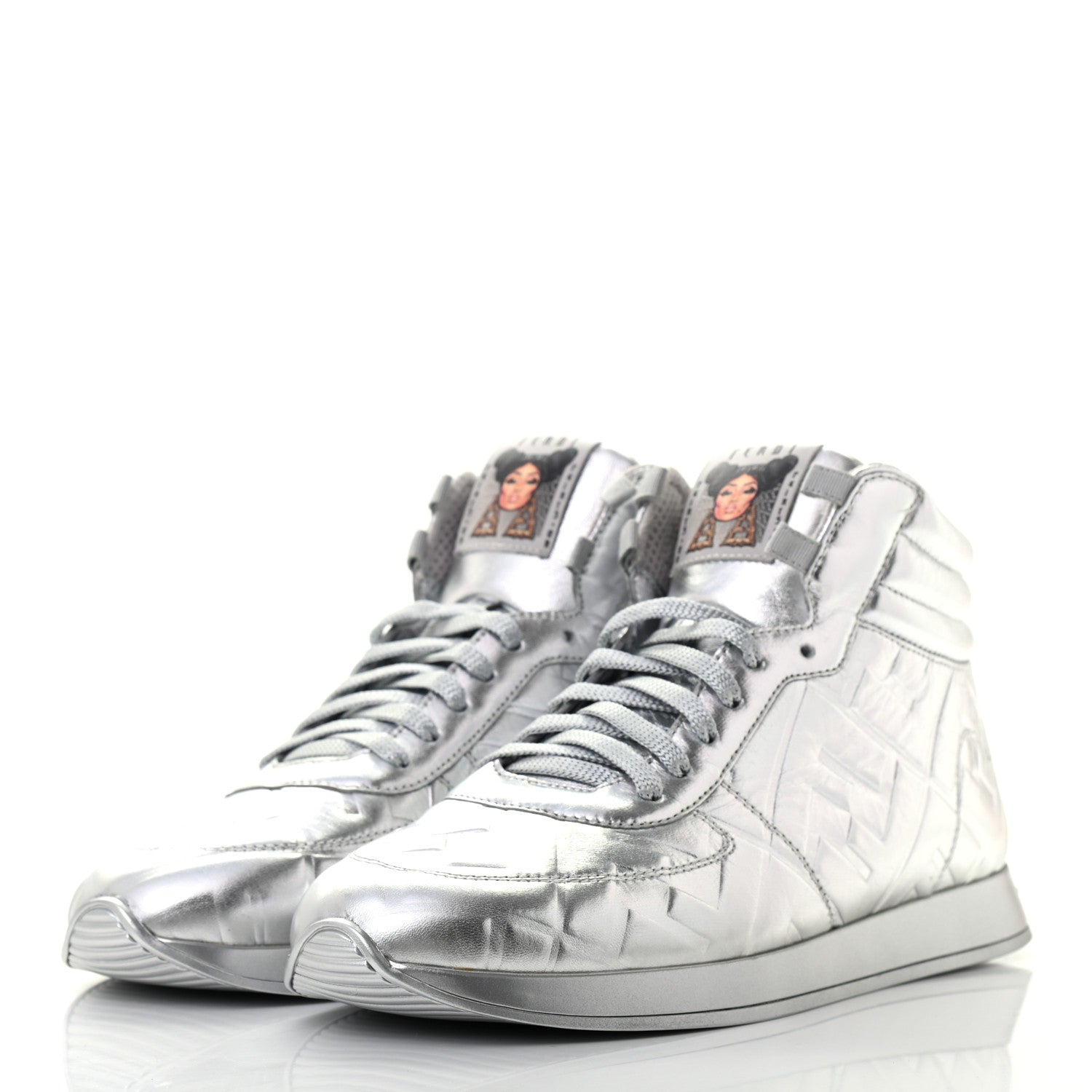 Fendi X NICKI MINAJ Metallic Nappa Macro FF Embossed Prints On High Top Sneakers 38 Silver 3 of 8