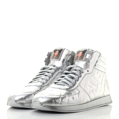 Fendi X NICKI MINAJ Metallic Nappa Macro FF Embossed Prints On High Top Sneakers 38 Silver 3 of 8