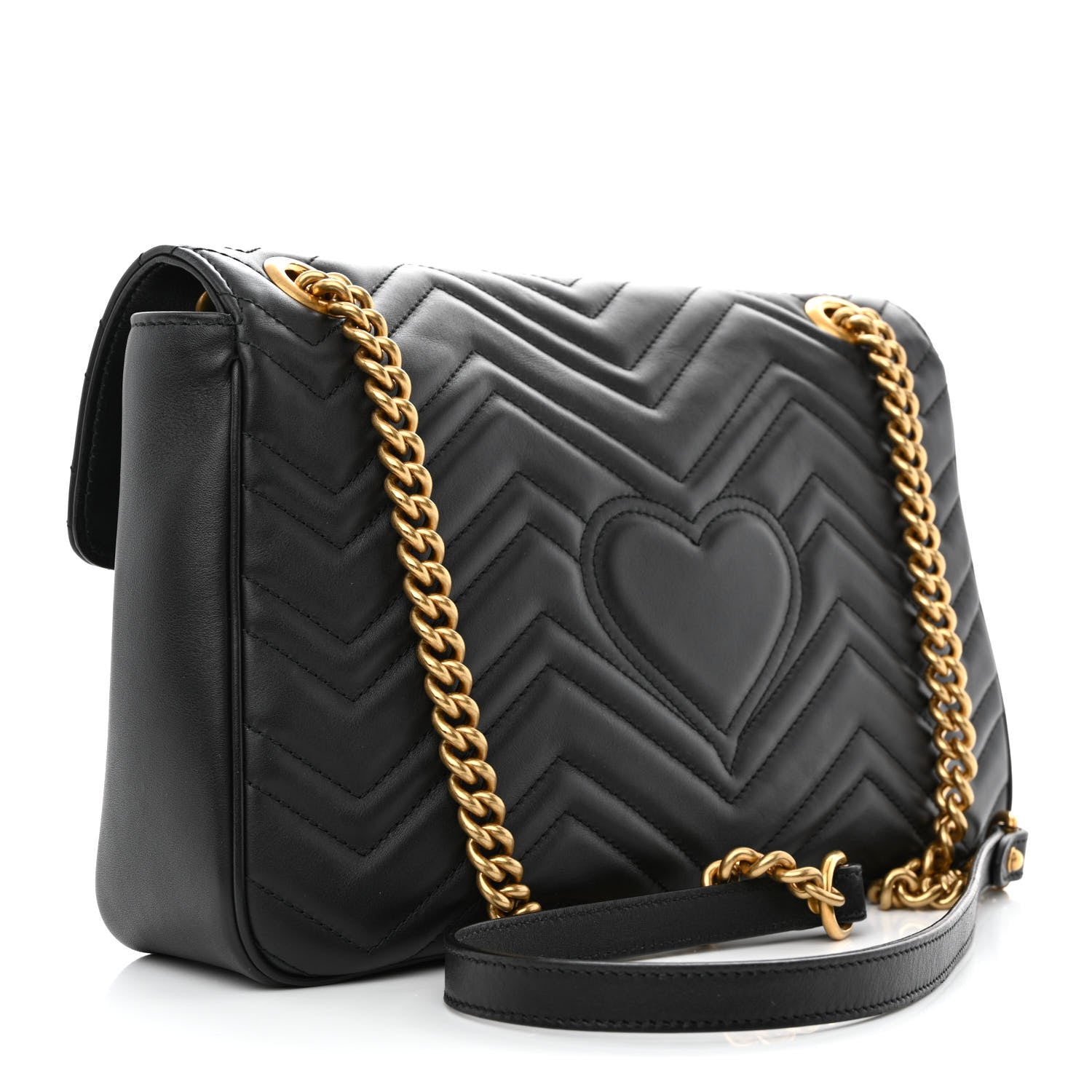 Gucci Calfskin Matelasse Medium GG Marmont Shoulder Bag Black 3 of 11