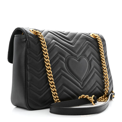 Gucci Calfskin Matelasse Medium GG Marmont Shoulder Bag Black 3 of 11