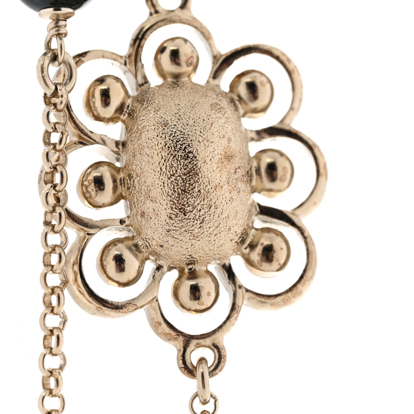 Pearl Crystal Flower CC Necklace Gold Black