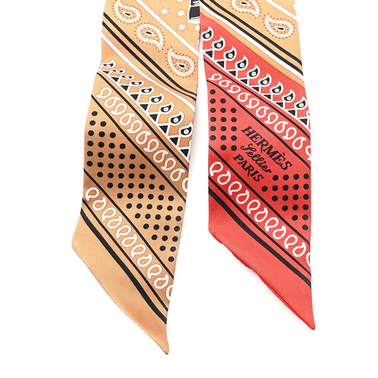Hermes Silk Eperon d'Or Bandana Twilly Beige Dore Rouge 2 of 3