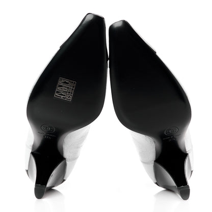 Chanel Laminated Goatskin Patent CC Cap Toe Short Boots 36 Silver 5 of 9