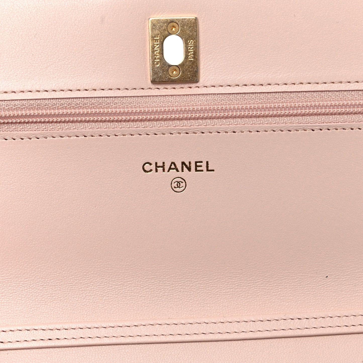 Lambskin Quilted CC Pearl Crush Wallet on Chain WOC Light Beige