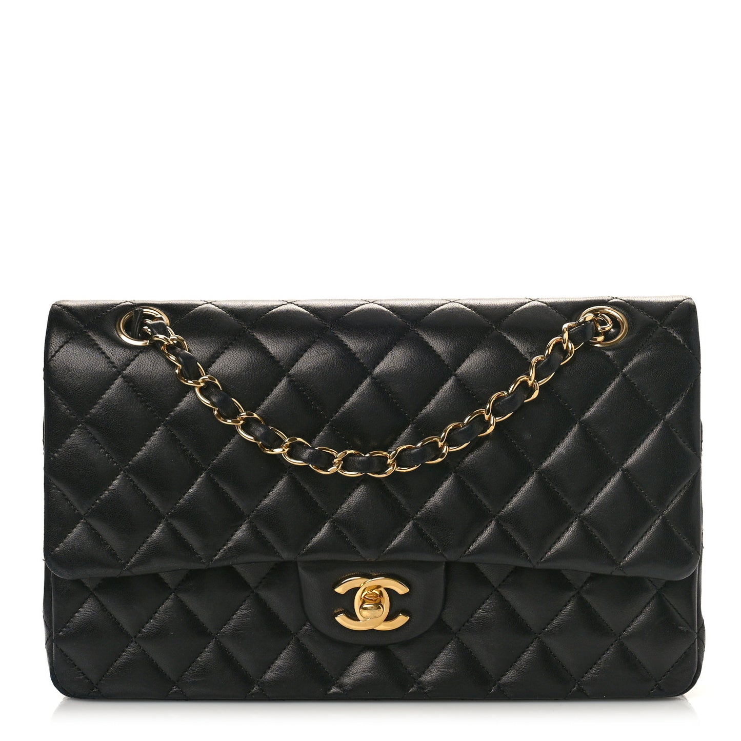 Lambskin Quilted Medium Double Flap Black