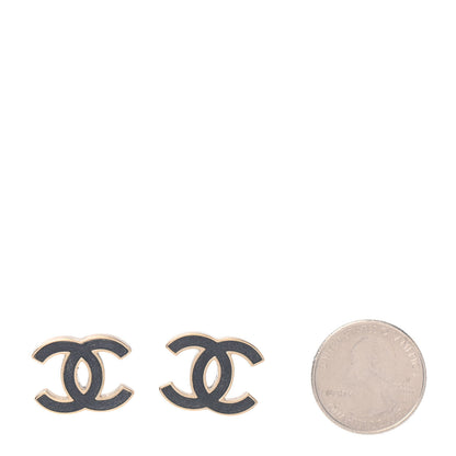 Chanel Lambskin CC Earrings Black Gold 1 of 4