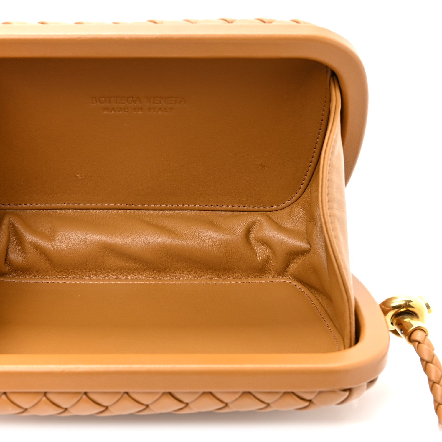 Bottega Veneta Calfskin Intrecciato Knot On Strap Camel 1908899