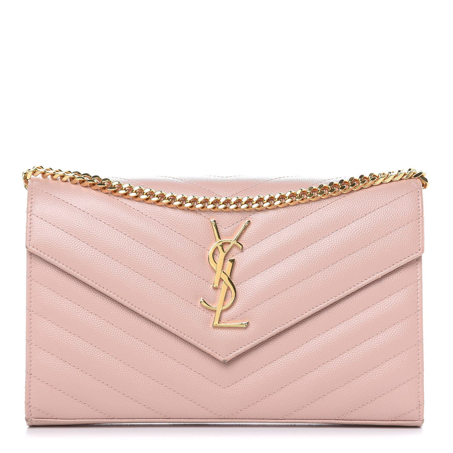 Grain De Poudre Matelasse Chevron Monogram Chain Wallet Pale Pink