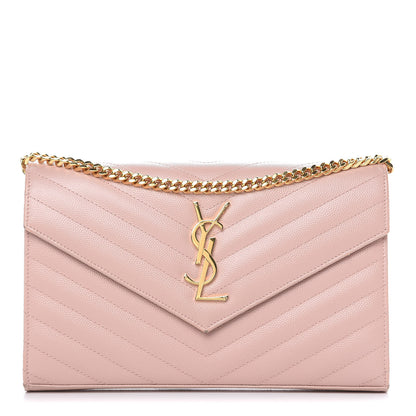Saint Laurent Grain De Poudre Matelasse Chevron Monogram Chain Wallet Pale Pink 1 of 12