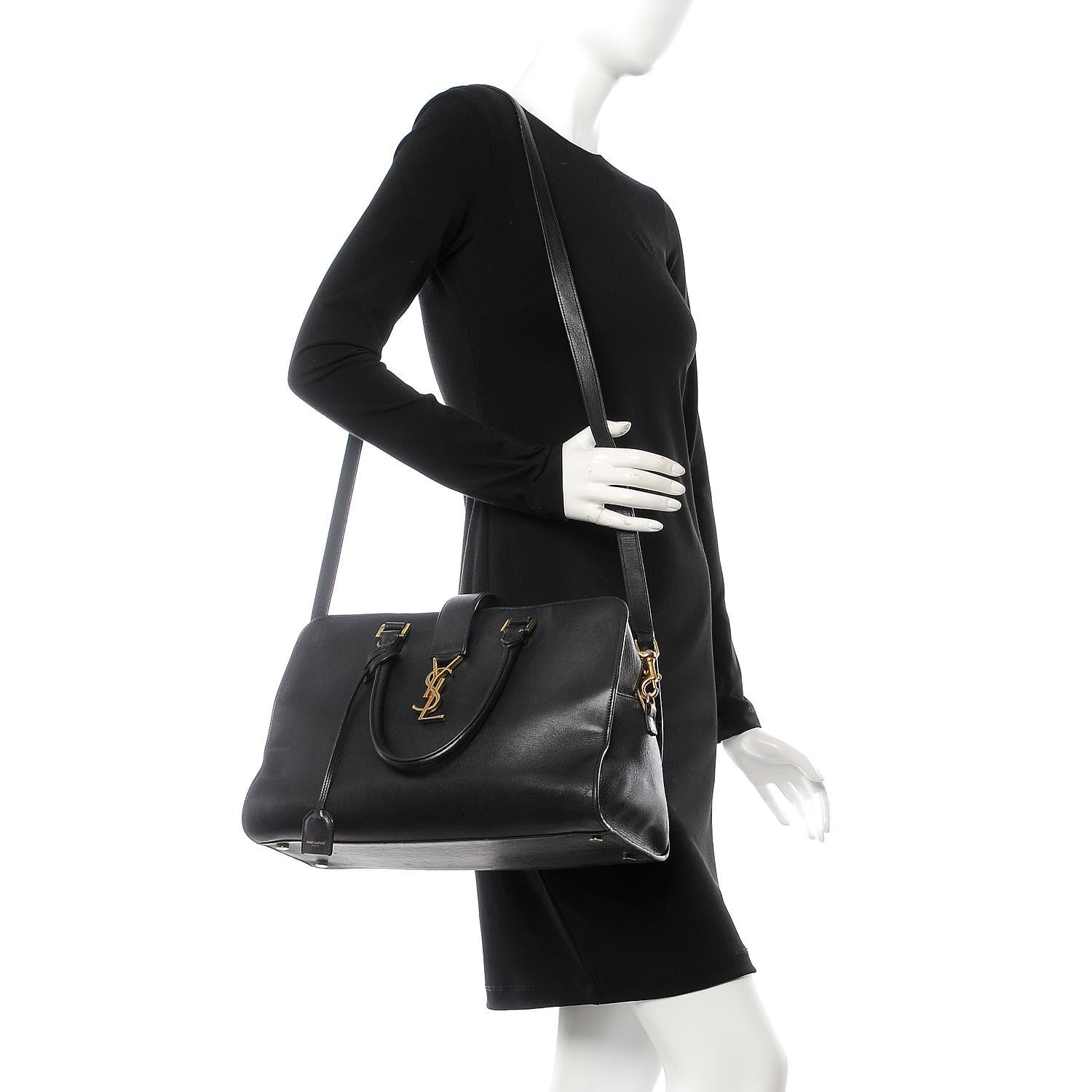 Saint Laurent Smooth Calfskin Medium Monogram Cabas Black 2 of 9
