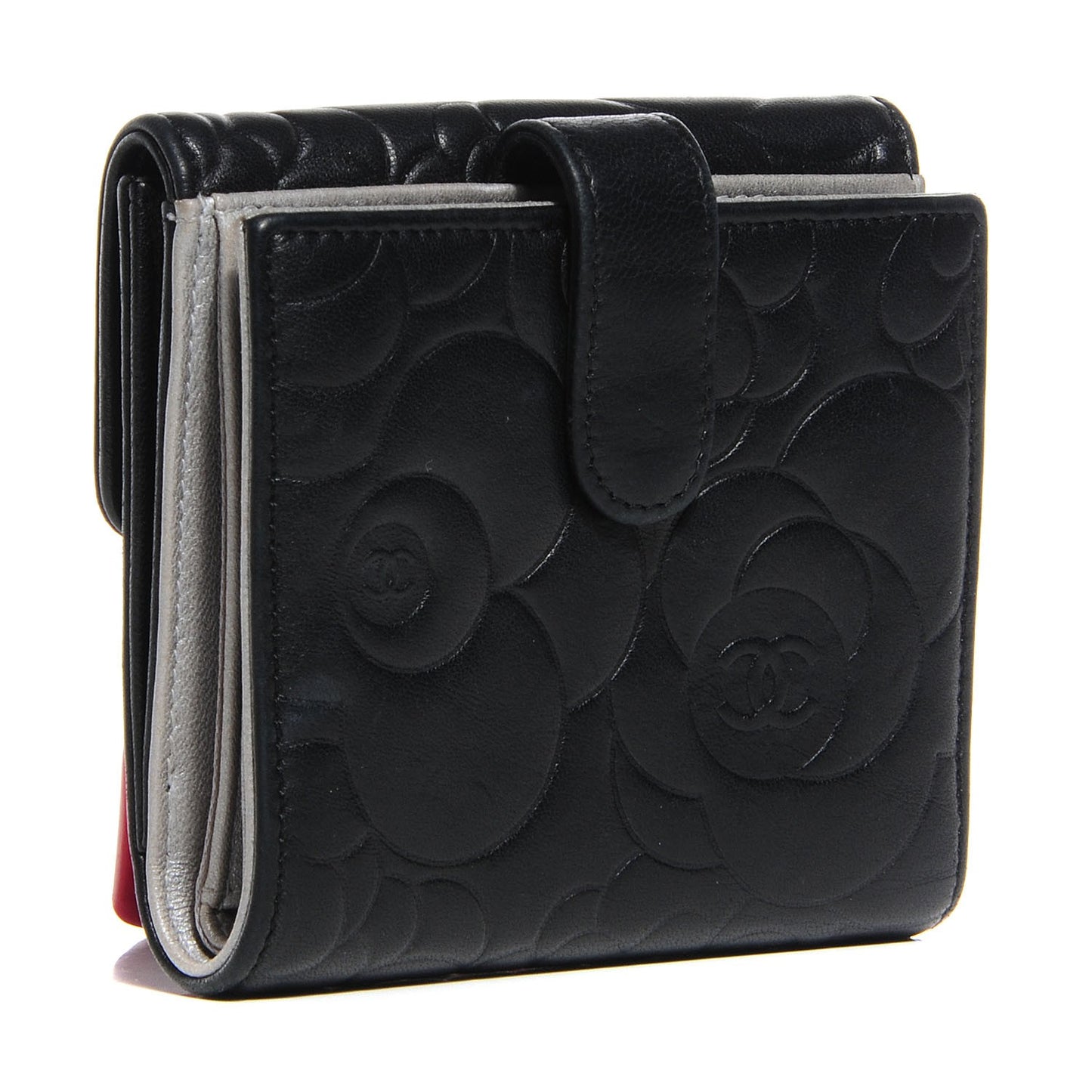 Lambskin Camellia French Wallet Black