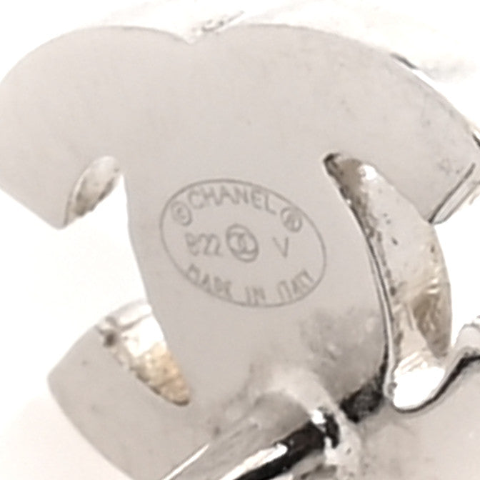 Crystal Pearl CC Drop Earrings Silver Pearly White