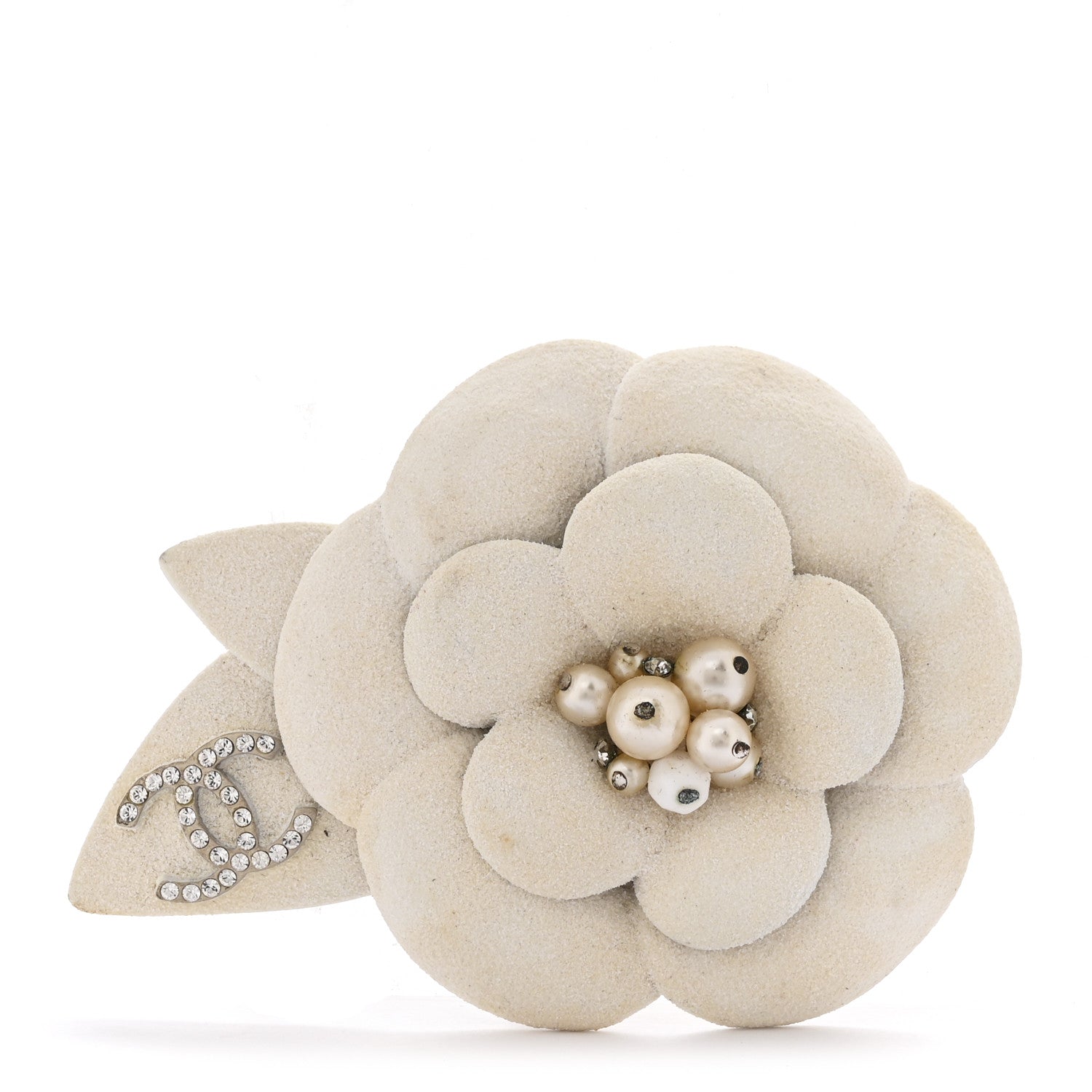 Chanel Pearl Crystal CC Camellia Pin Brooch Ivory 1 of 3