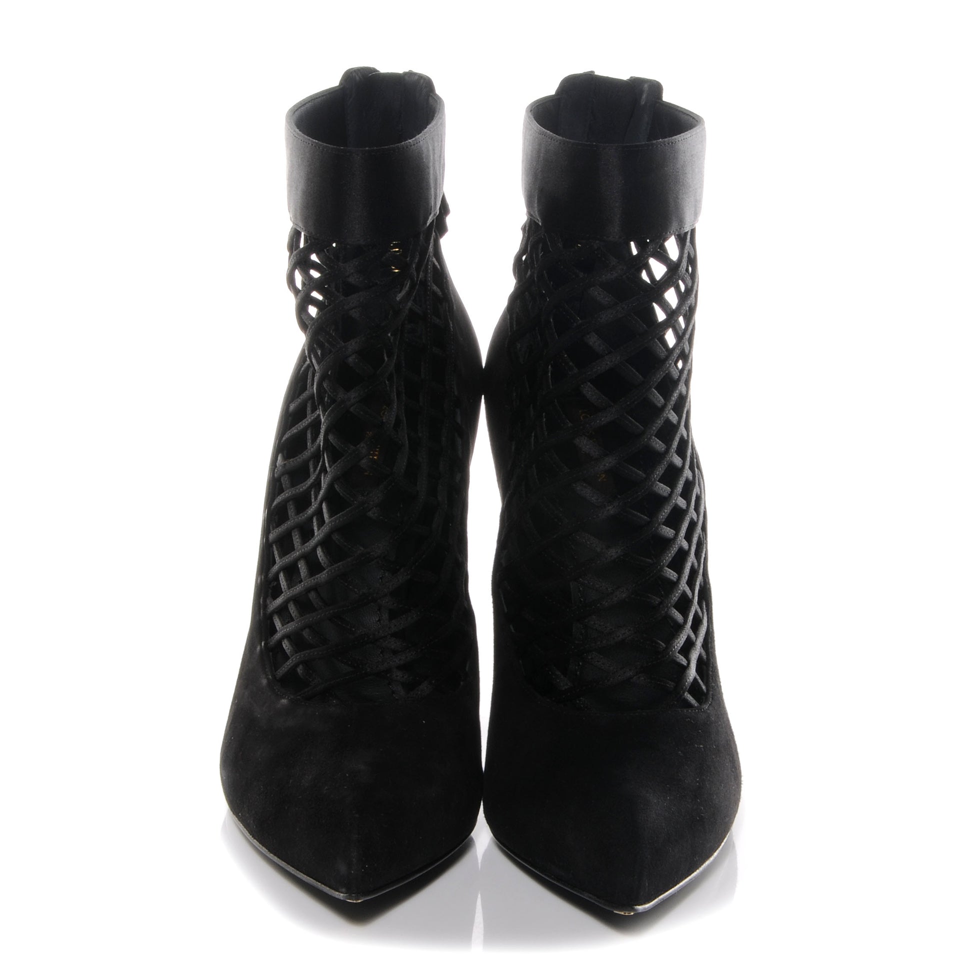 Louis Vuitton Suede Satin Cutout Ankle Boots 41 Black 2 of 6