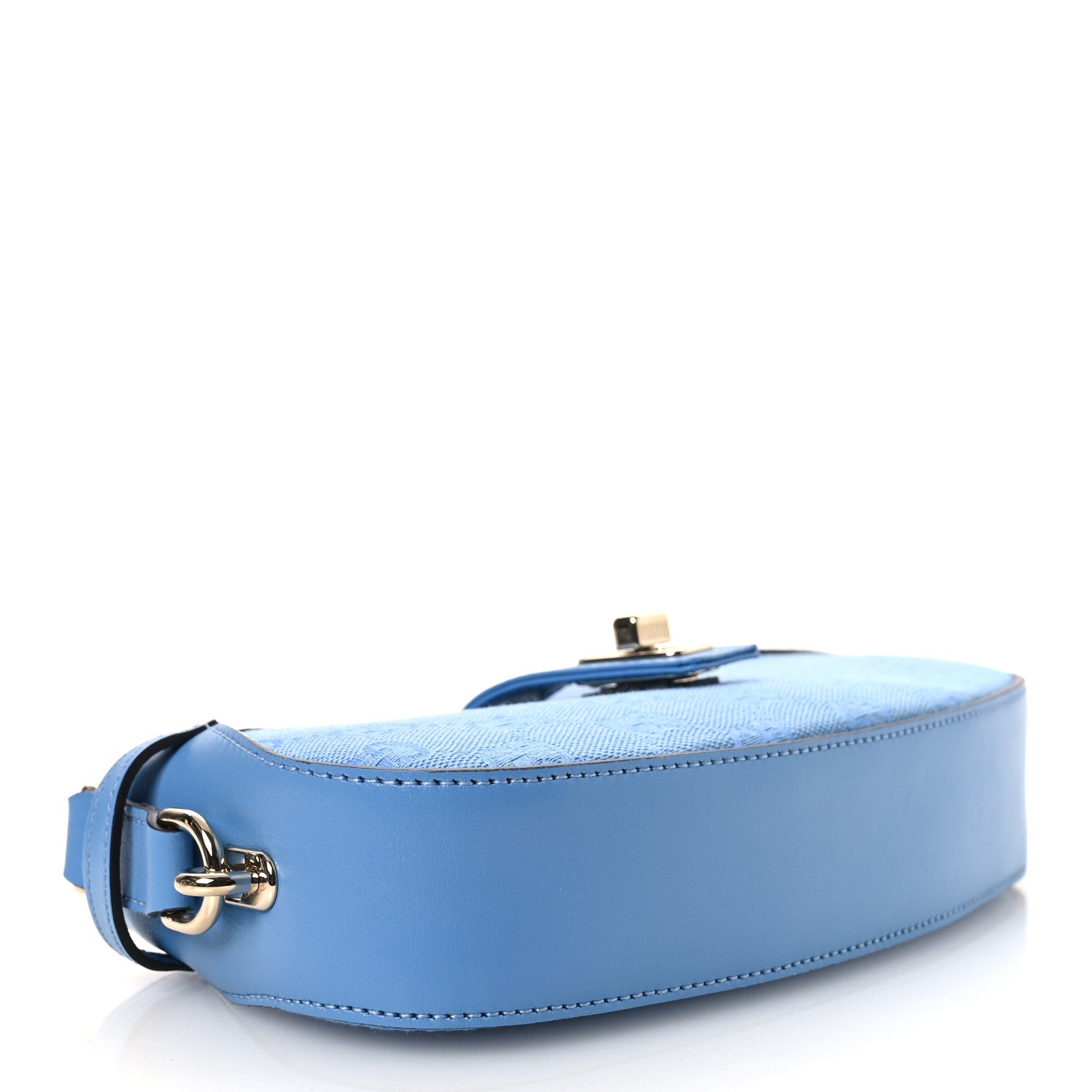 Gucci Calfskin Monogram Mini Moon Side Shoulder Bag Blue 4 of 12