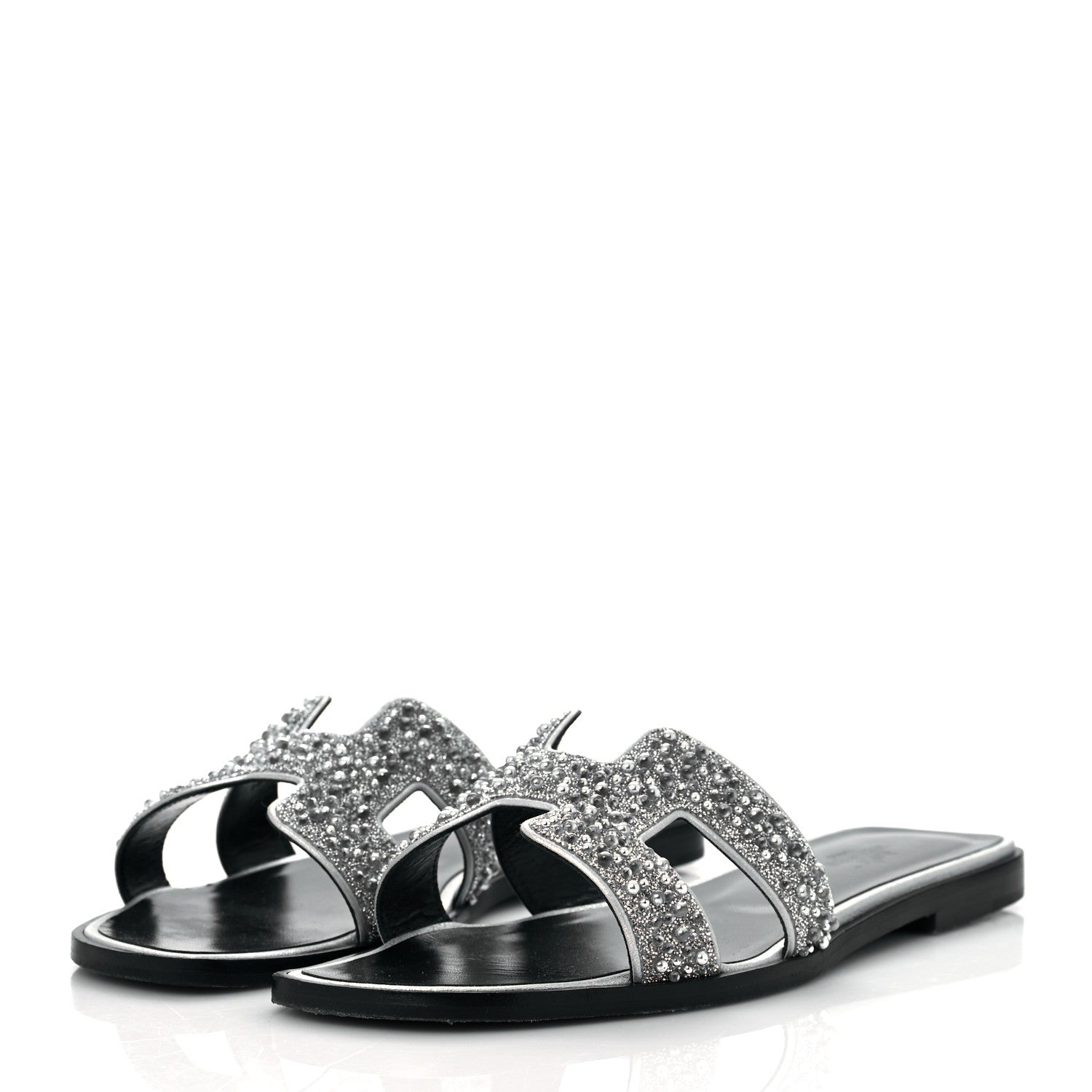 Hermes Velvet Goatskin Crystal Beads Oran Sandals 37.5 Gris Argente 3 of 8