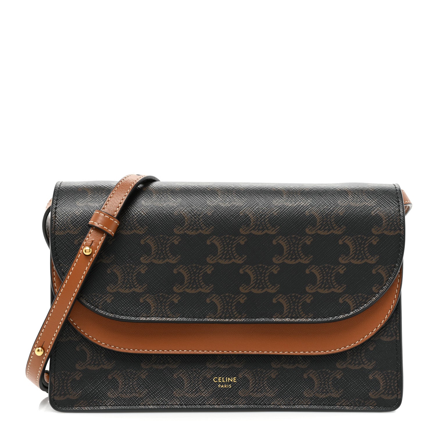 Celine Triomphe Canvas Lambskin Wallet On Strap Tan 1 of 13