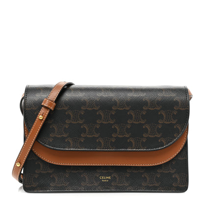 Celine Triomphe Canvas Lambskin Wallet On Strap Tan 1 of 13