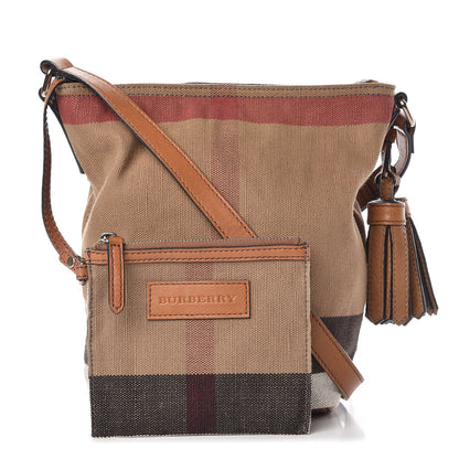 Burberry Canvas Mega Check Mini Ashby Tassel Crossbody Saddle Brown 1 of 13