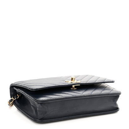 Chanel Lambskin Chevron Quilted Trendy CC Wallet On Chain WOC Dark Blue 4 of 13