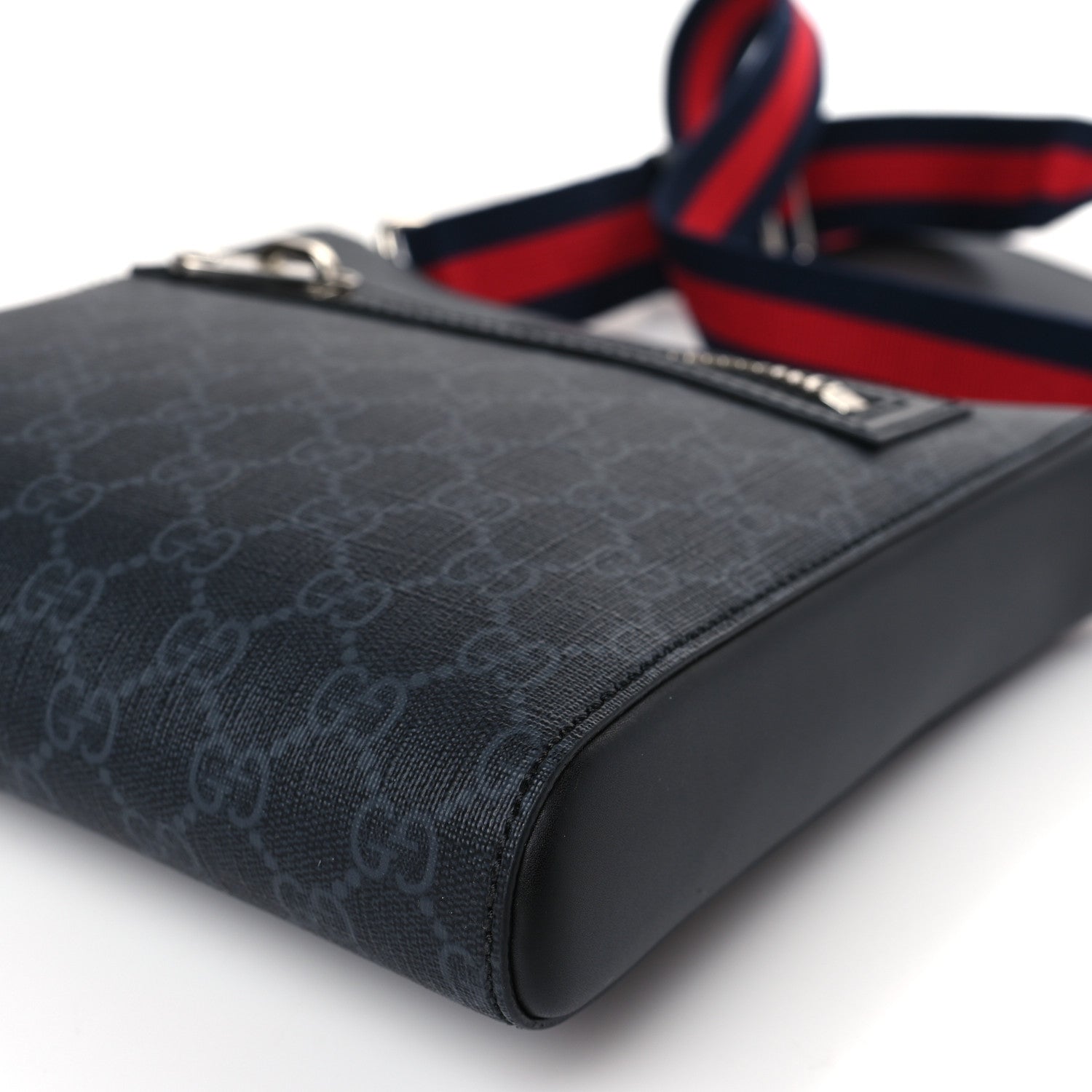 Gucci GG Supreme Monogram Web Small Flat Messenger Bag Black Grey 9 of 9