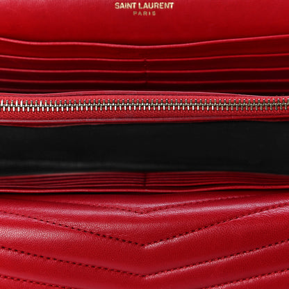 Saint Laurent Lambskin Matelasse Chevron Monogram Sulpice Chain Wallet Red 6 of 8