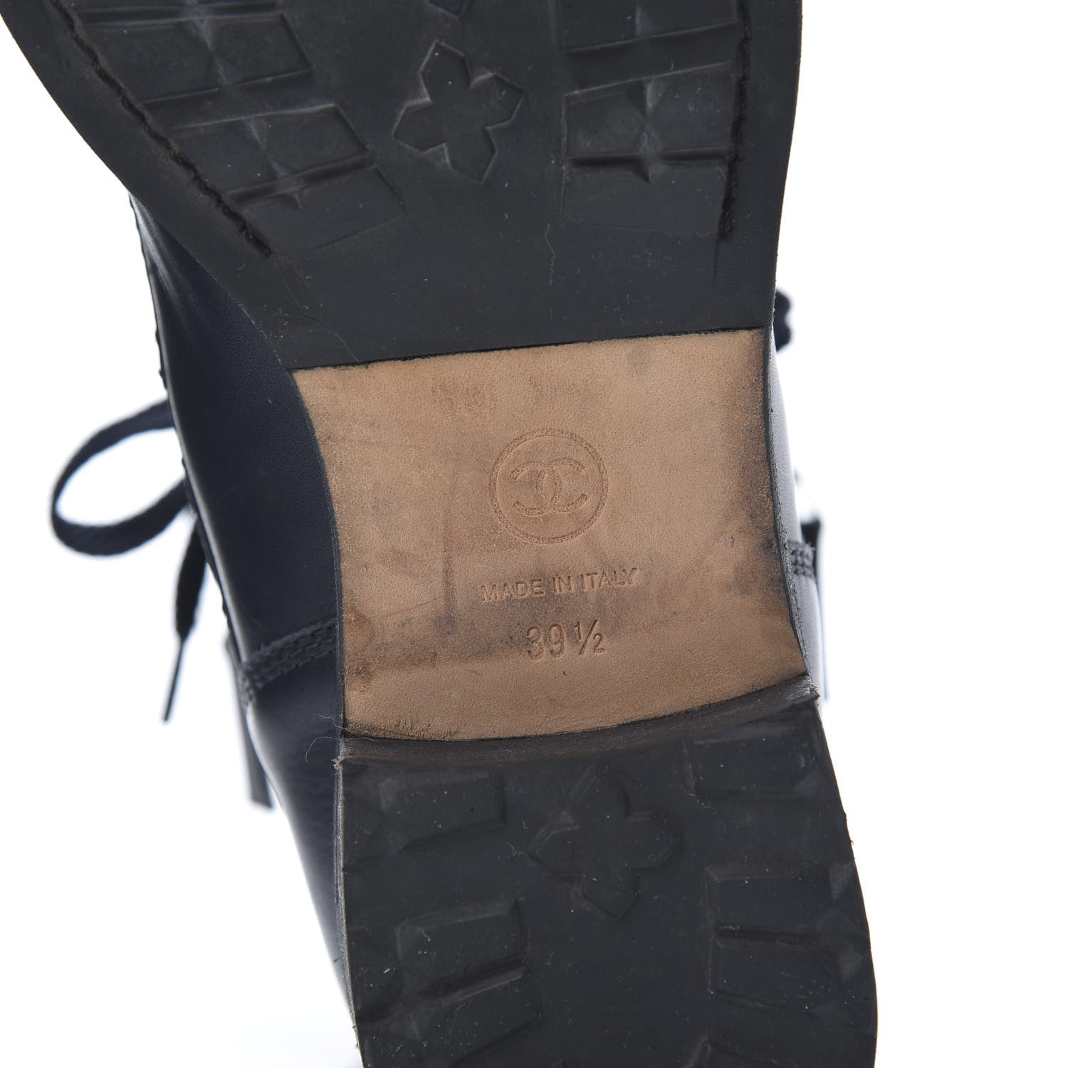 Chanel Sheepskin Quilted CC Tall Lace Up Combat Boots 39 Navy 6 of 10