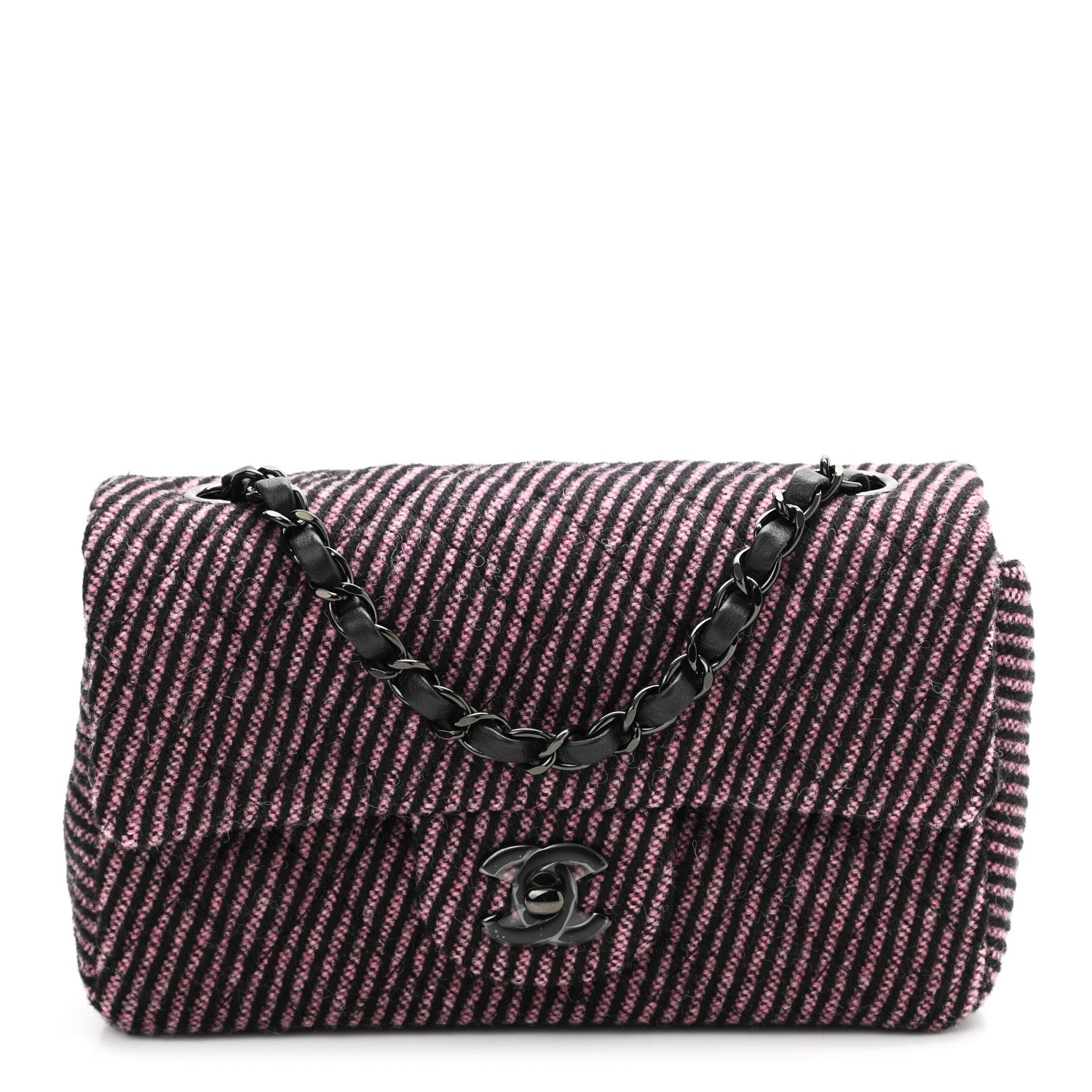 Chanel Wool Tweed Quilted Mini Rectangular Flap Pink Black 1 of 10