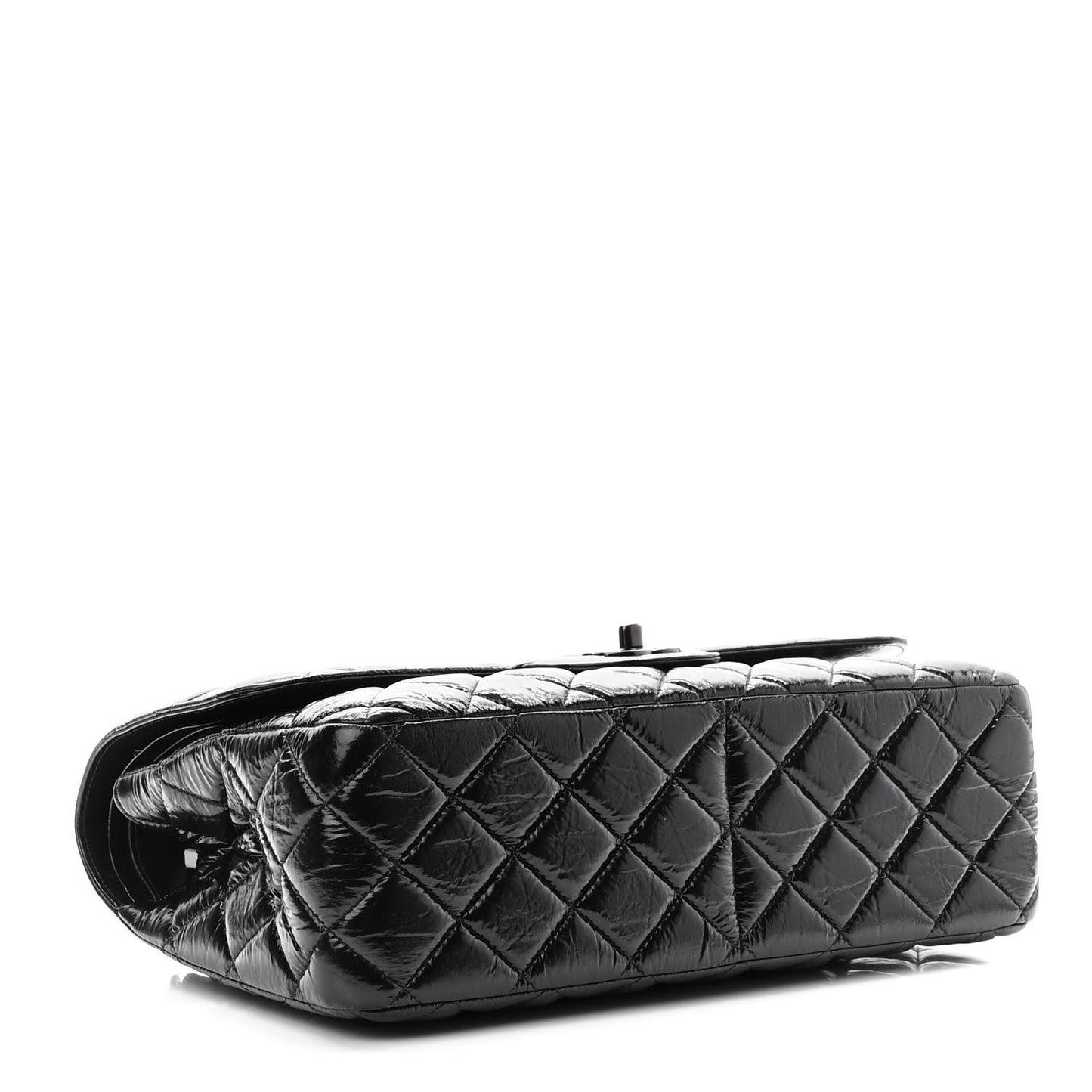 Shiny Distressed Calfskin Quilted Jumbo Double Flap So Black