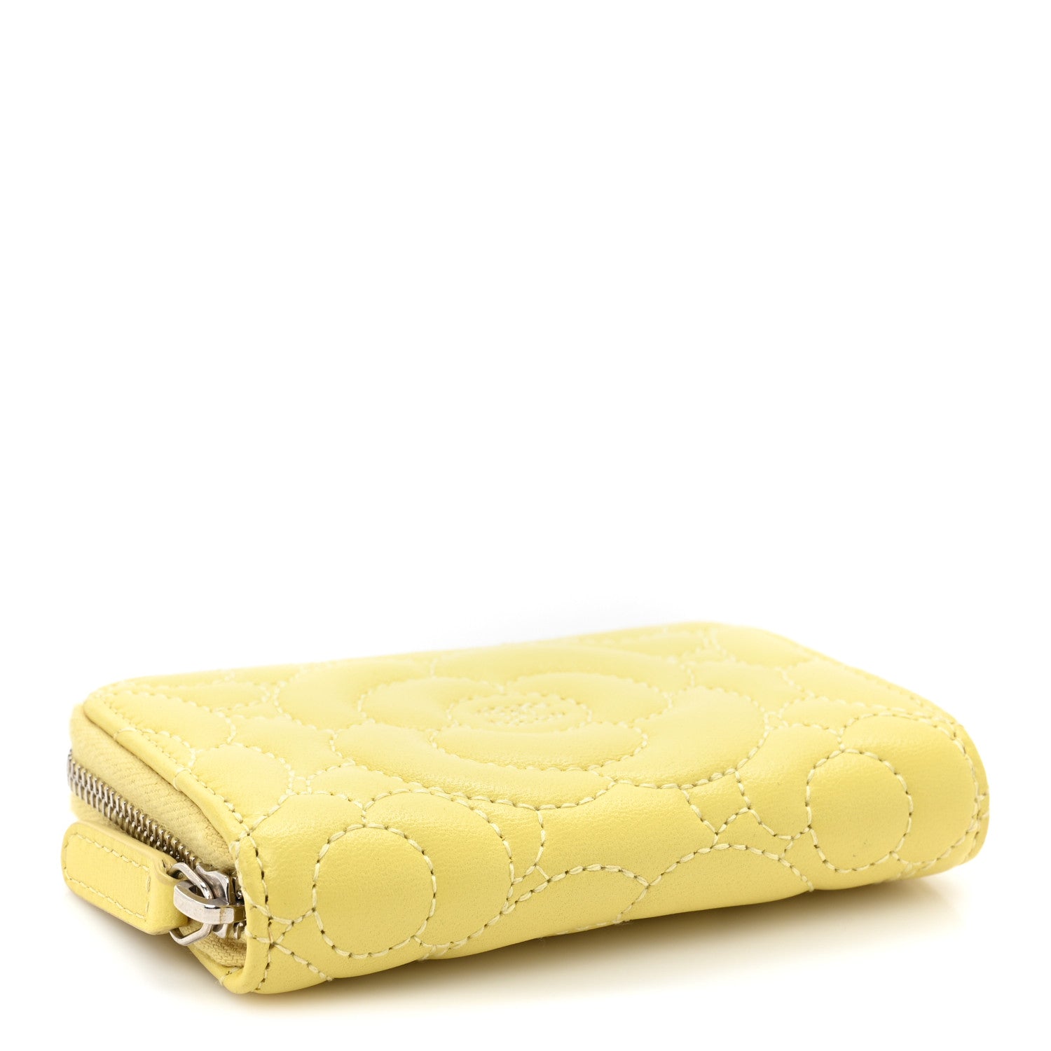 Chanel Lambskin Camellia Embossed Zip Coin Purse Yellow 4 of 10