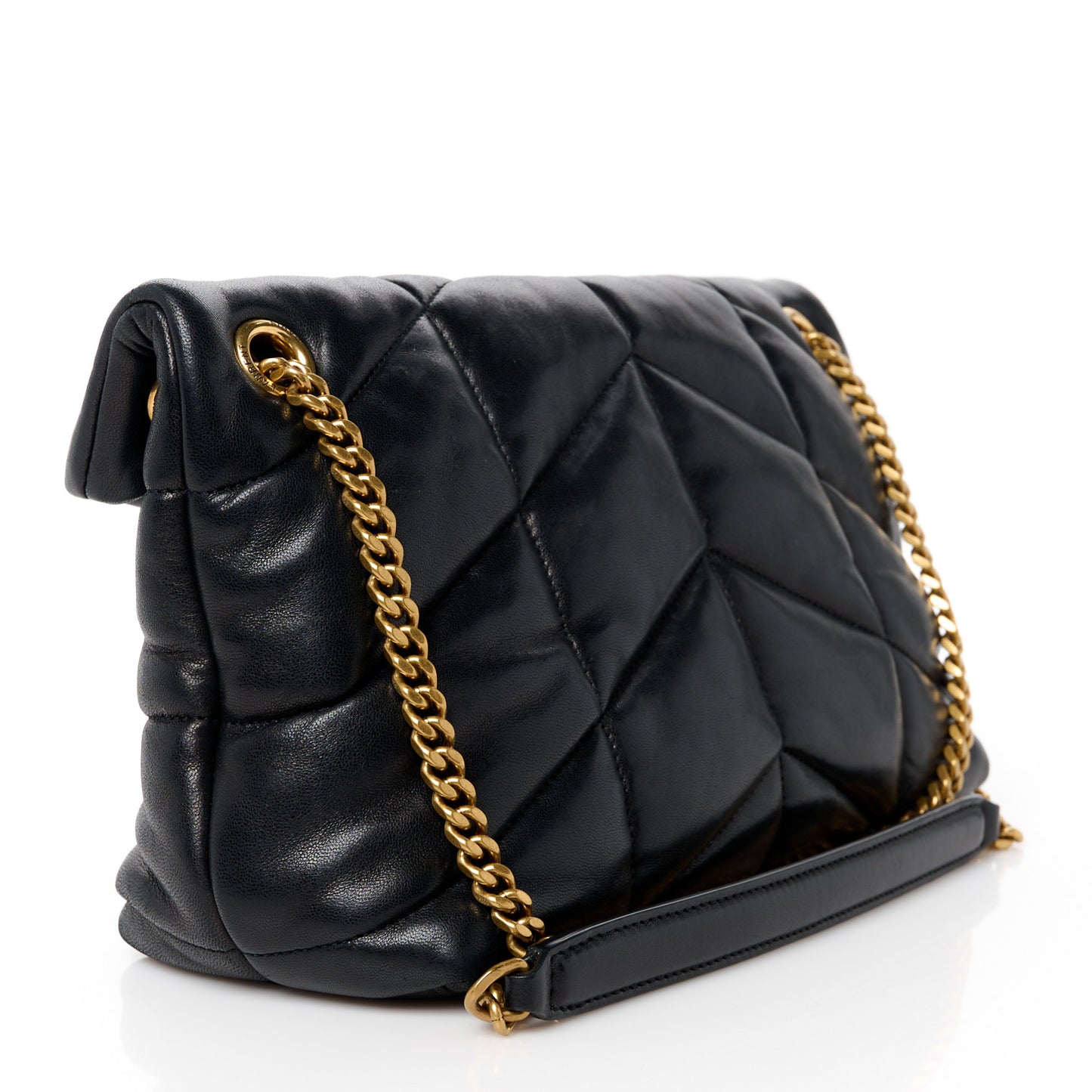 Lambskin Quilted Small Loulou Puffer Monogram Chain Satchel Black