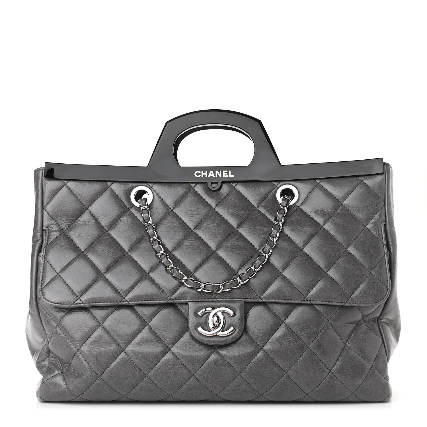 Chanel Glazed Calfskin Quilted Large CC Delivery Tote Grey 1 of 9