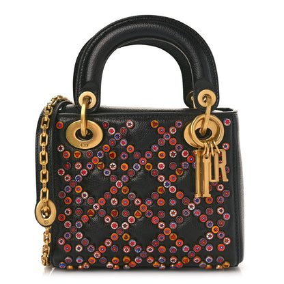 Christian Dior Grained Calfskin Cannage Beaded Mini Lady Dior Black Multicolor 1 of 7