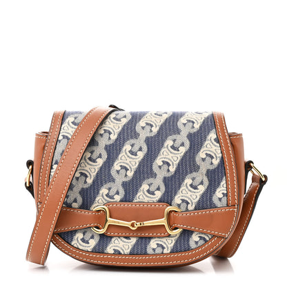 Celine Maillon Triomphe Jacquard Canvas Calfskin Small Crecy Bag Navy Tan 1 of 12
