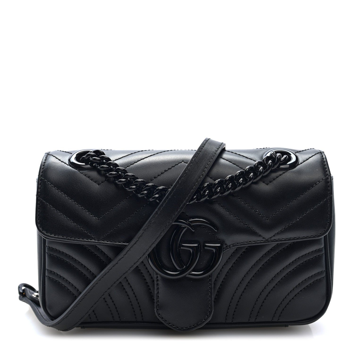 Gucci Calfskin Matelasse Monochrome Mini GG Marmont Shoulder Bag Black 1 of 8