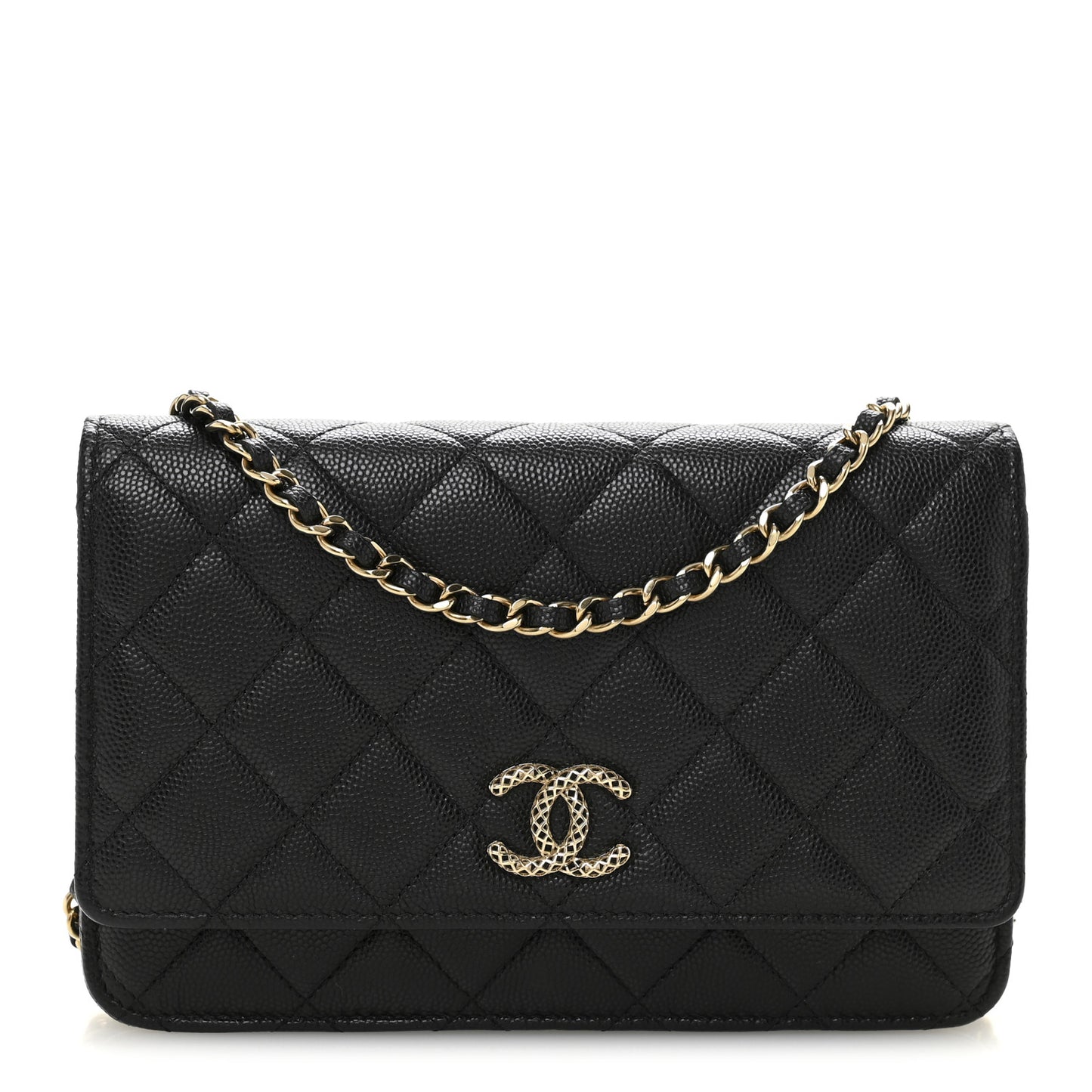 Caviar Quilted Perforated Metal CC Wallet On Chain WOC Black