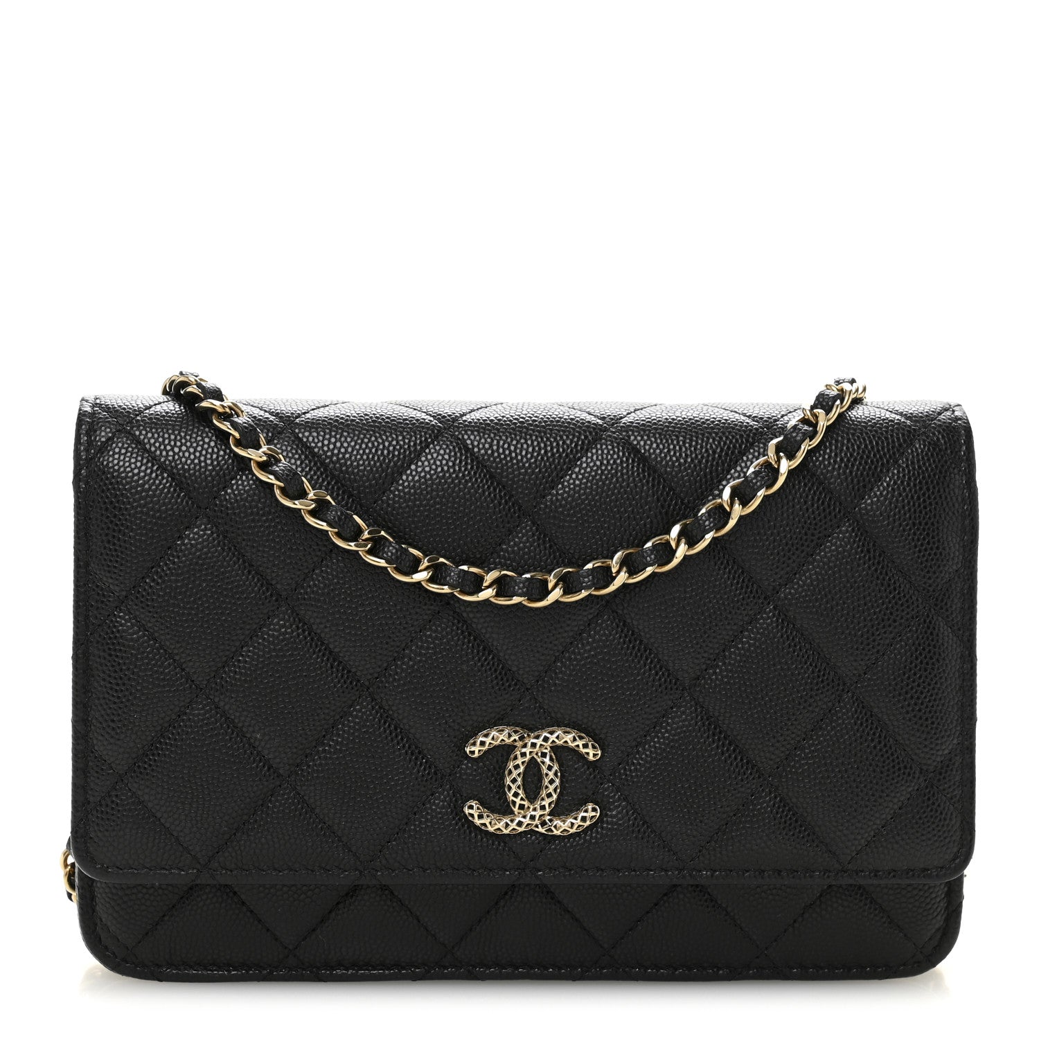 Chanel Caviar Quilted Perforated Metal CC Wallet On Chain WOC Black 1 of 13