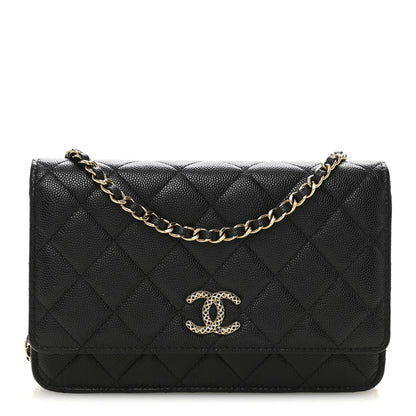 Chanel Caviar Quilted Perforated Metal CC Wallet On Chain WOC Black 1 of 13