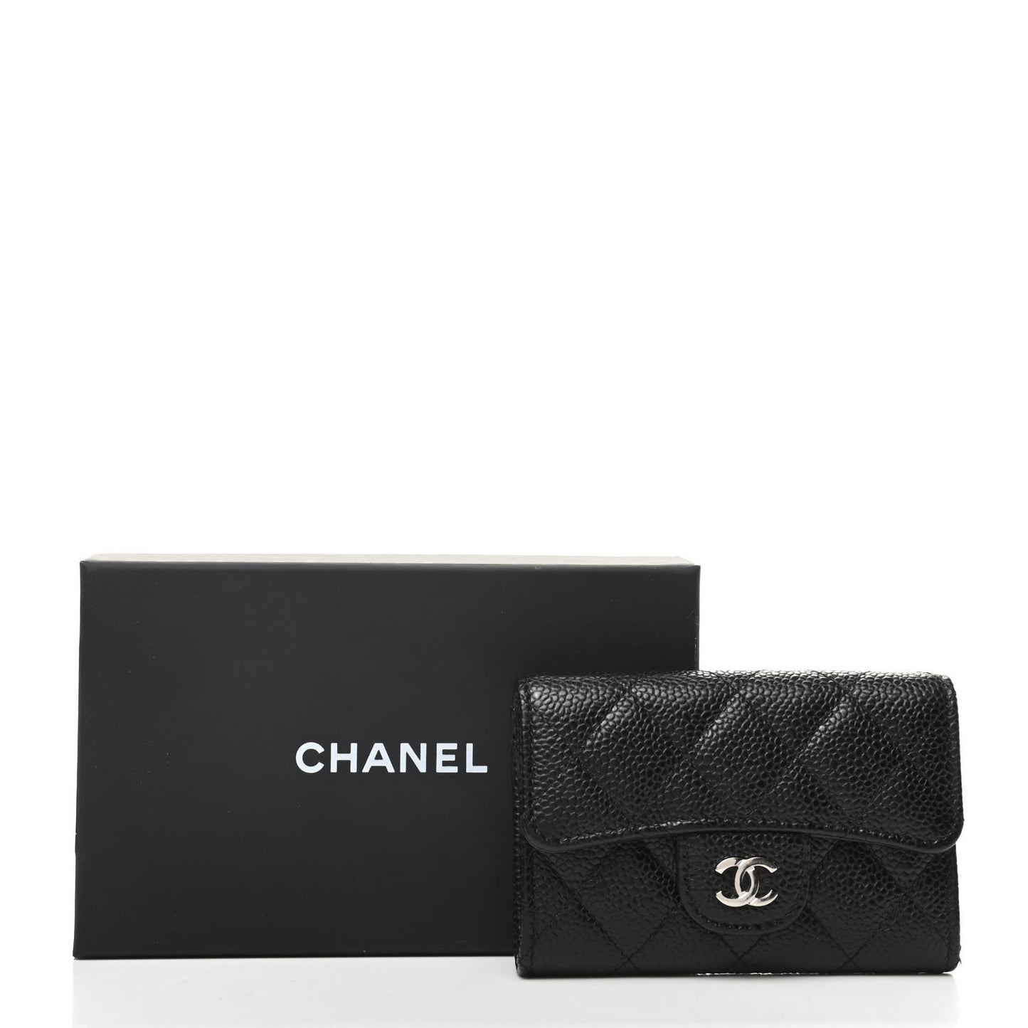 Caviar Quilted Flap Card Holder Wallet Black