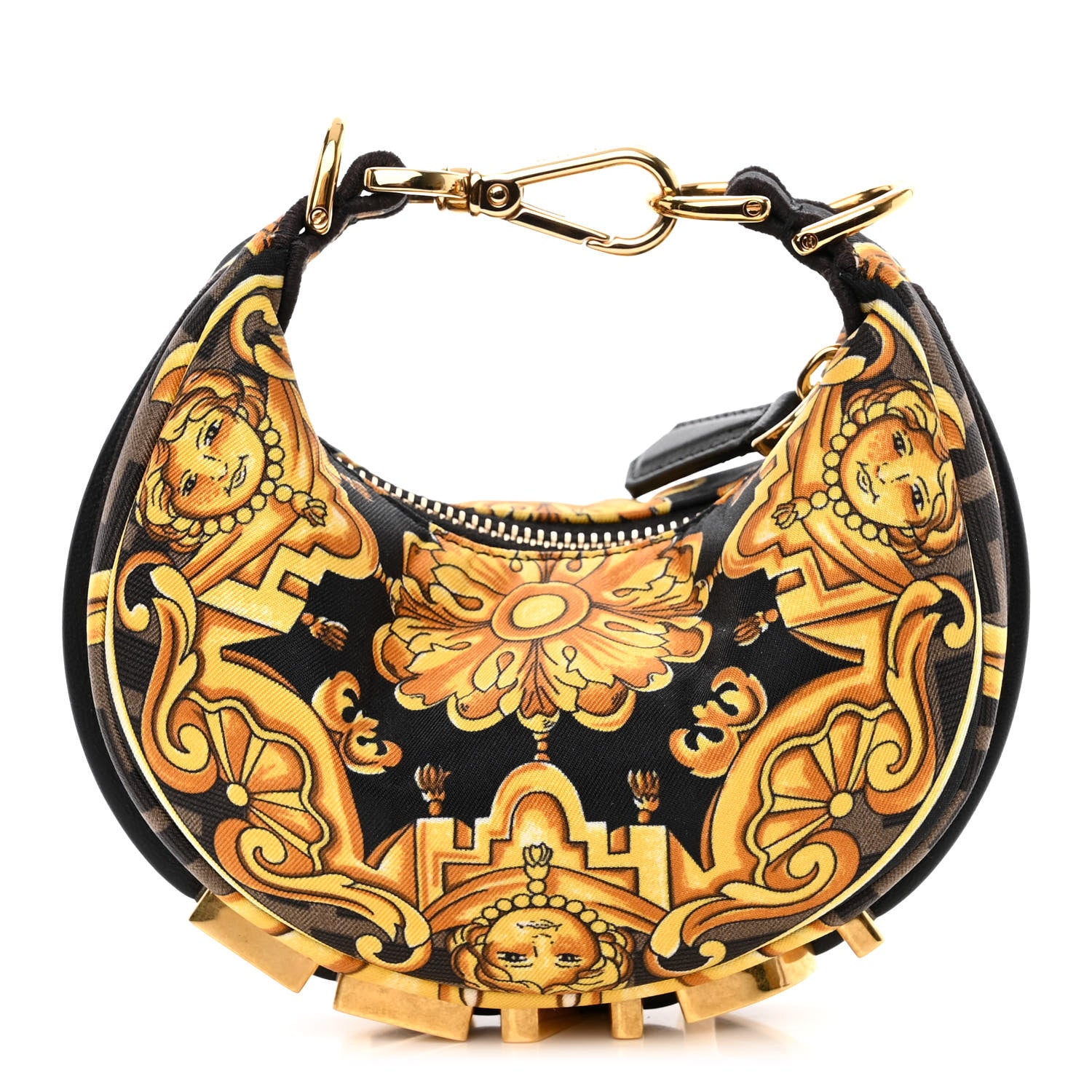 Fendi X VERSACE Silk Fendace Baroque Nano Fendigraphy Hobo Charm Black Gold 1 of 9
