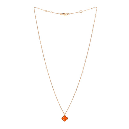 Van Cleef & Arpels 18K Rose Gold Carnelian Sweet Alhambra Pendant Necklace 3 of 6