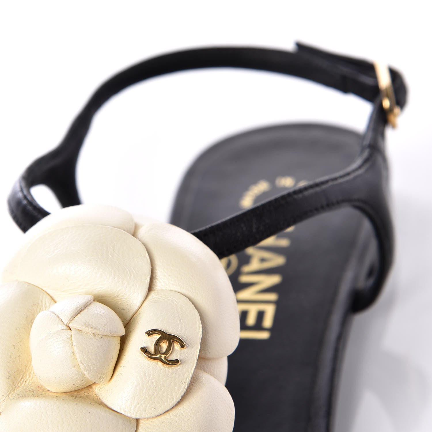 Chanel Lambskin Camellia Thong Sandals 35.5 Black White 10 of 11
