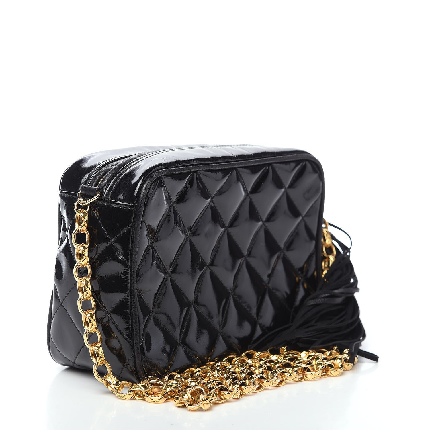 Chanel Patent Quilted Tassel Camera Case Black 2 of 11