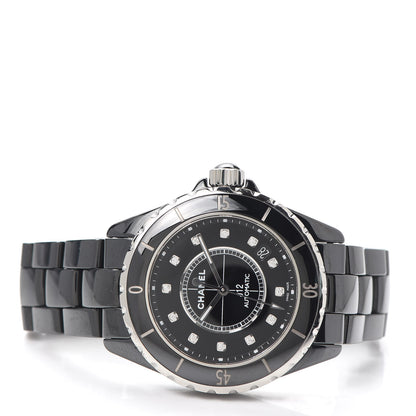 Chanel Stainless Steel Ceramic Diamond 38mm J12 Automatic Watch Black 2 of 6