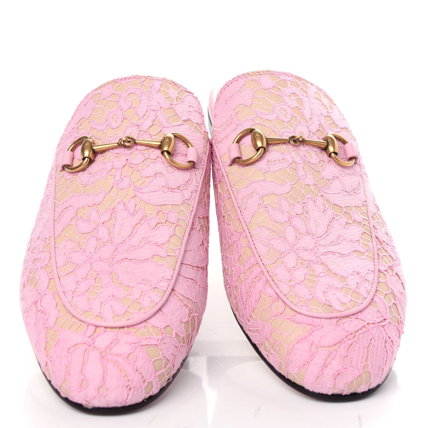 Gucci Lace Malaga Kid Womens Princetown Slippers 39 Sugar Pink Skin Rose 5 of 11