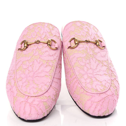 Gucci Lace Malaga Kid Womens Princetown Slippers 39 Sugar Pink Skin Rose 5 of 11